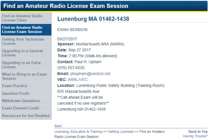 Exam session details